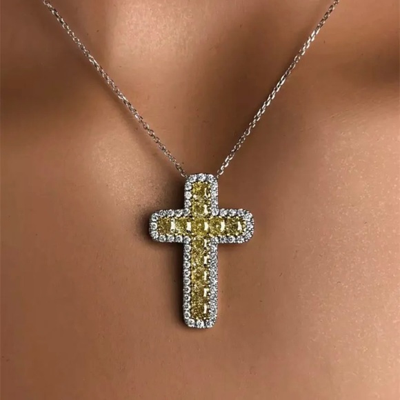 14k white gold Cross necklace diamond 3 CT - Picture 3 of 10